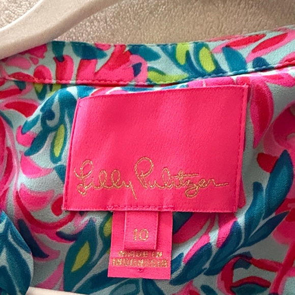 Lilly Pulitzer Pink Teal Blue Floral Tiered Mini Dress - Picture 2 of 7